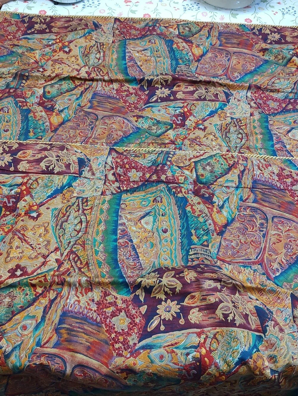 5TH AVE Designs Fabric Hand Made? King Shams Gold Braid Trim Rich Tapestry Color